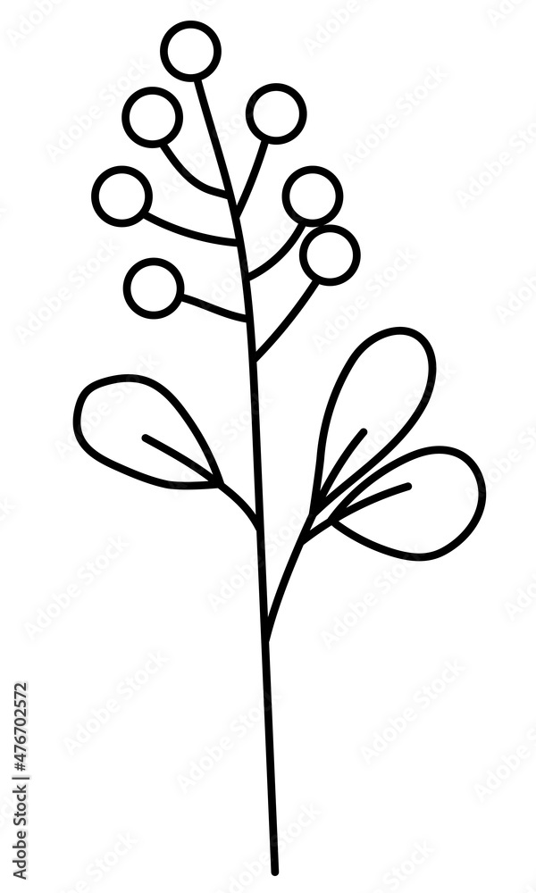 Vector sprig with leaves and berries in a minimalist style. Sprig isolated on white background. Floral elements. Hand-drawn botany. Vector elements for textile design and typography. Vector sprig with leaves and berries in a minimalist style. Sprig isolated on white background. Floral elements. Hand-drawn botany. Vector elements for textile design and typography.