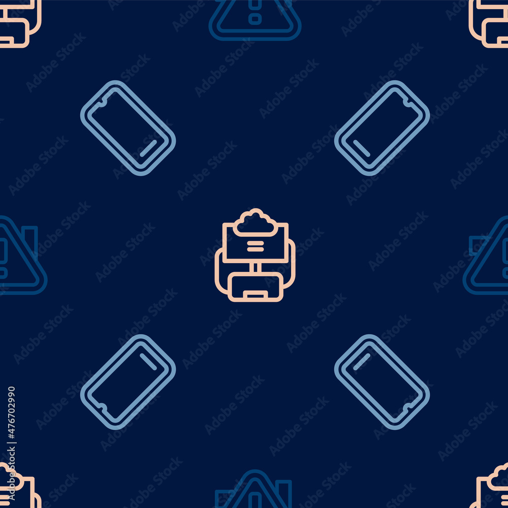 Set line Exclamation mark in triangle, Mobile phone and Cloud database on seamless pattern. Vector Set line Exclamation mark in triangle, Mobile phone and Cloud database on seamless pattern. Vector