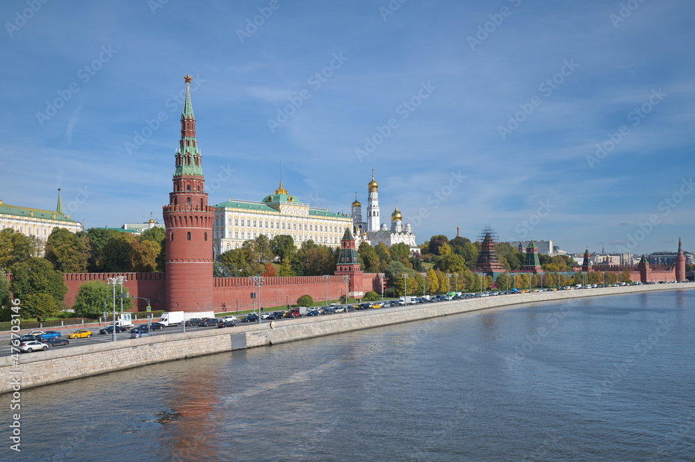 Autumn view of the Moscow Kremlin and the Kremlin Embankment. Moscow, Russia