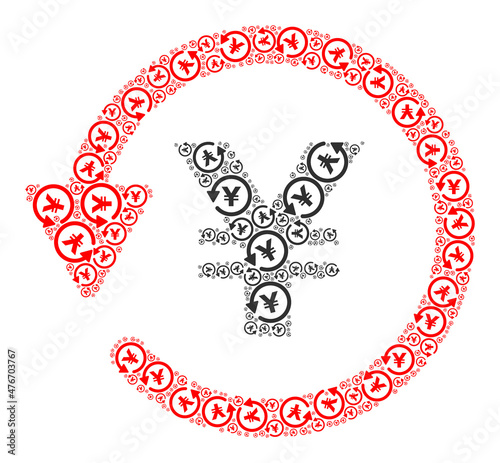 Vector yen refund icon mosaic. Yen refund mosaic is organized from scattered self yen refund pictograms. Fractal mosaic for yen refund icon.
