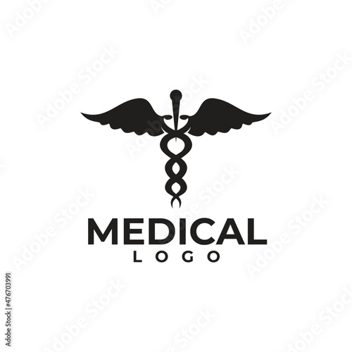 Medical caduceus symbol logo design