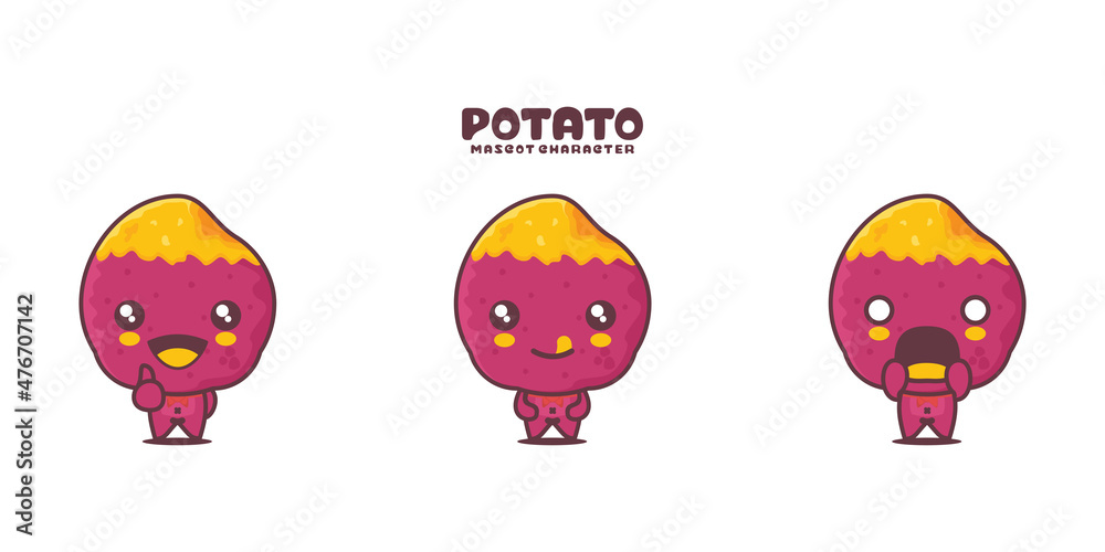 vector sweet potato cartoon mascot, with different expressions