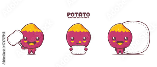 vector sweet potato cartoon mascot, with blank board banner