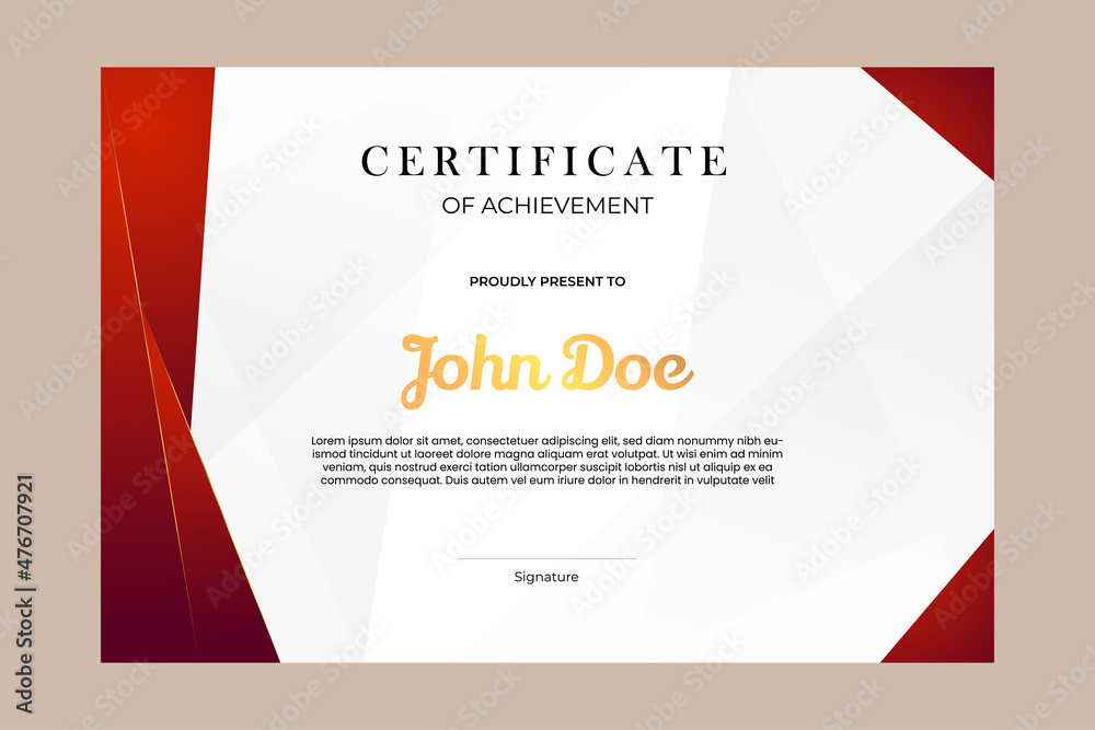 Certificate template design with simple and premium golden and red in modern geometric shape style