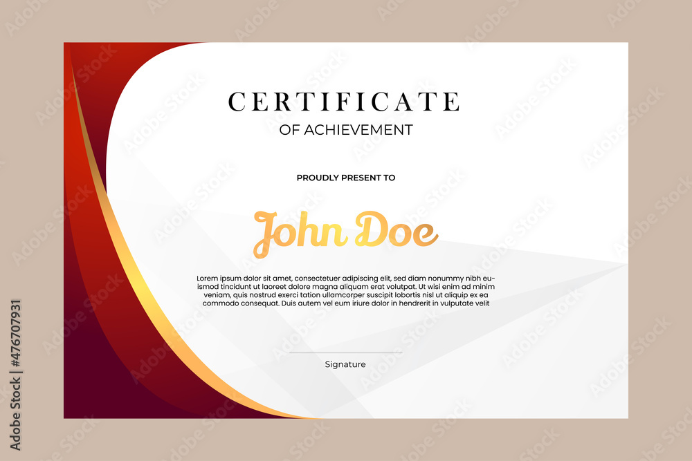 Certificate template design with simple and premium golden and red in modern geometric shape style Certificate template design with simple and premium golden and red in modern geometric shape style