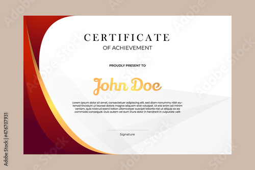 Certificate template design with simple and premium golden and red in modern geometric shape style