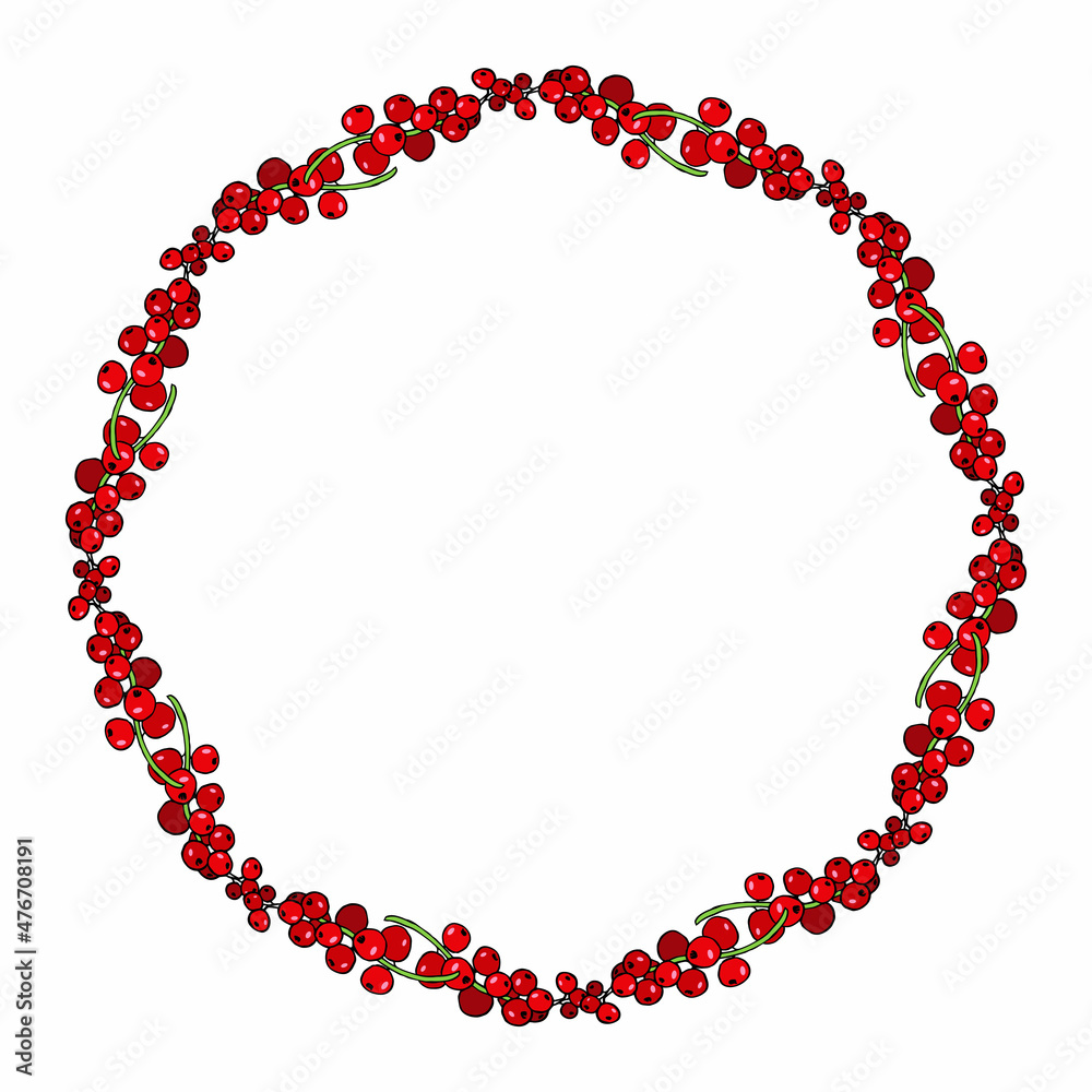 Obraz premium Round frame with sweet red currant on white background. Vector image.