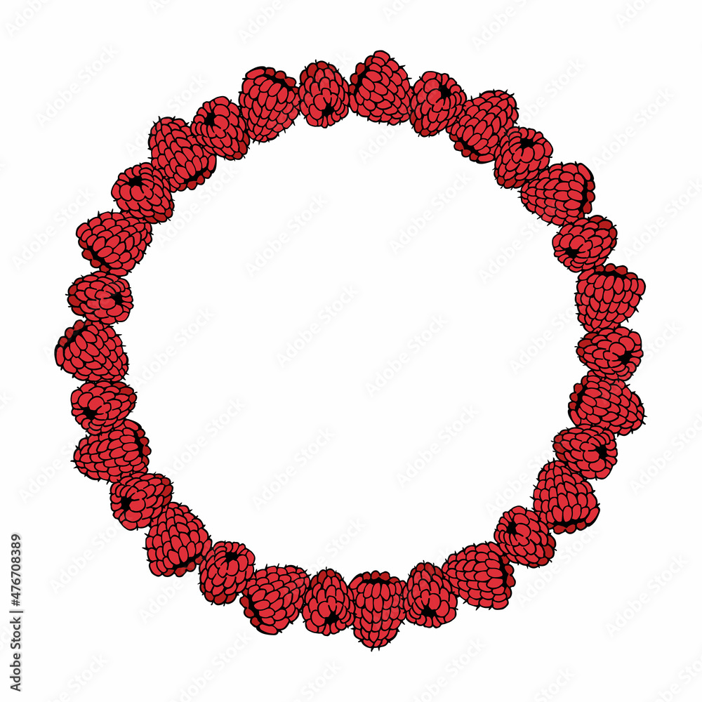 Round frame with tasty raspberry on white background. Vector image. Round frame with tasty raspberry on white background. Vector image.