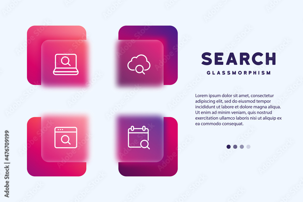 Search icon vector. Can be used for advertising and banner. Icon set in glassmorphism style. Realistic glass morphism effect Search icon vector. Can be used for advertising and banner. Icon set in glassmorphism style. Realistic glass morphism effect
