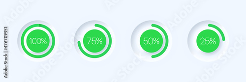 Four pie diagrams for business, 100, 75, 50 and 25 percent. Vector line icon for Business and Advertising