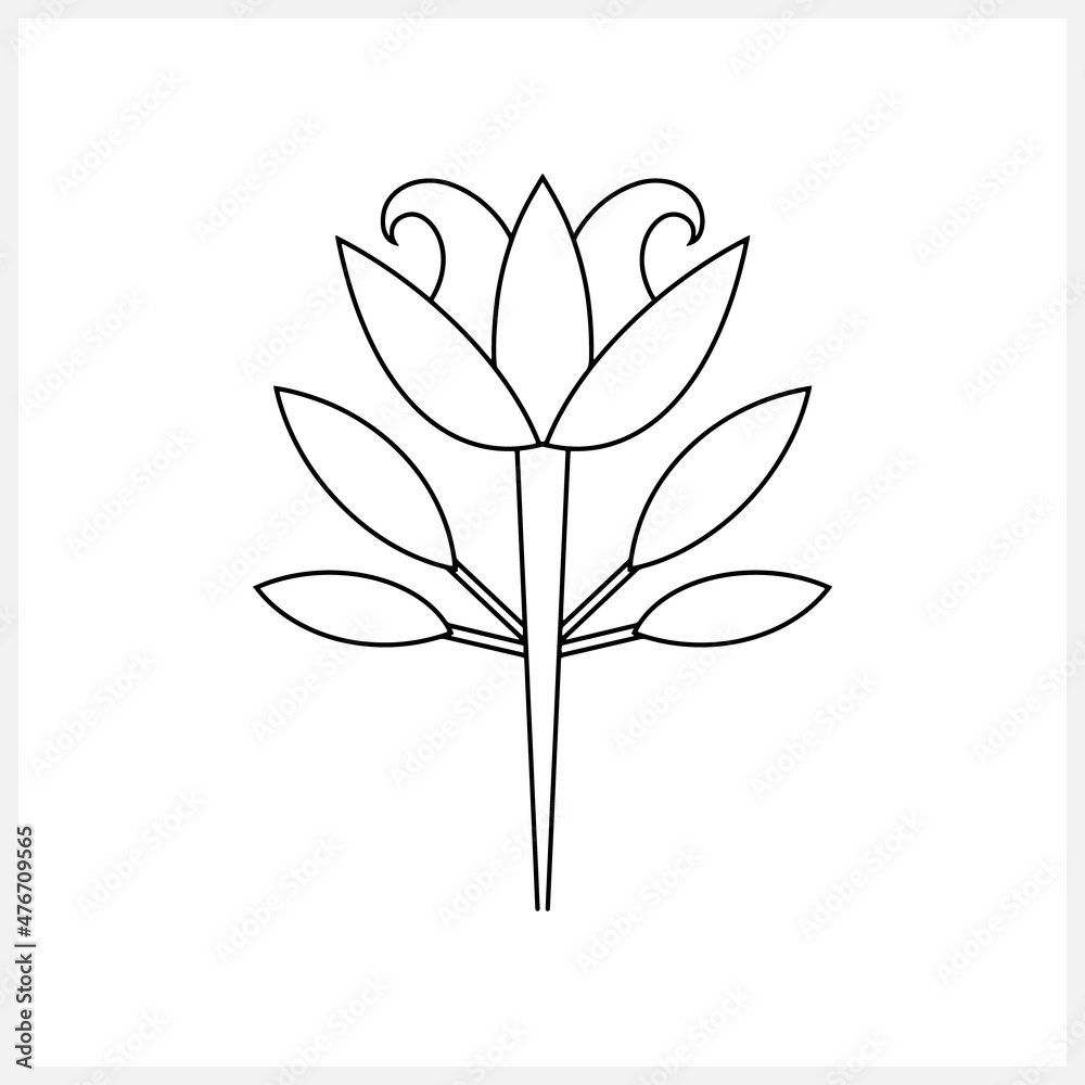 Lotus or tulip flower with leaf icon isolated. Sketch vector stock illustration. Coloring page book. EPS 10 Lotus or tulip flower with leaf icon isolated. Sketch vector stock illustration. Coloring page book. EPS 10