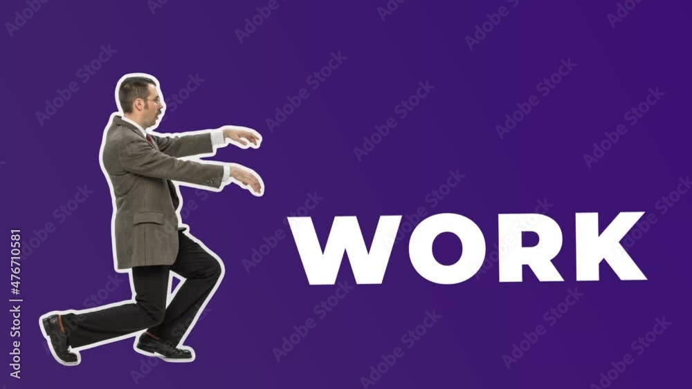 custom made wallpaper toronto digitalHard work. Conceptual image about stressed busy man carrying anything. 4k. Stop motion design, 2D animation. Business concept. Funny businessman Art collage in magazine pop style