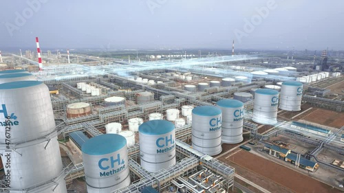 Filling tanks with methane, renewable energy production factory plant. Motion graphics concept of ch4 methane loading. photo