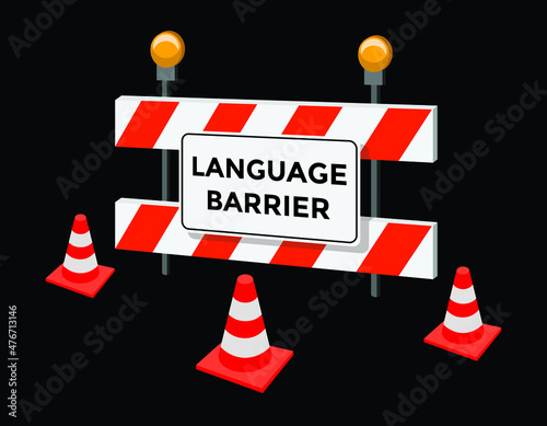 language barrier, under construction sign, vector illustration 