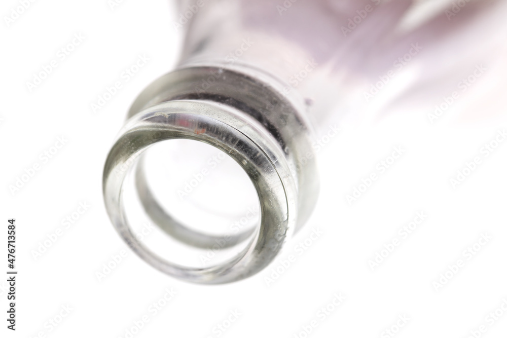Glass bottle neck on a white background. Glass bottle neck on a white background.