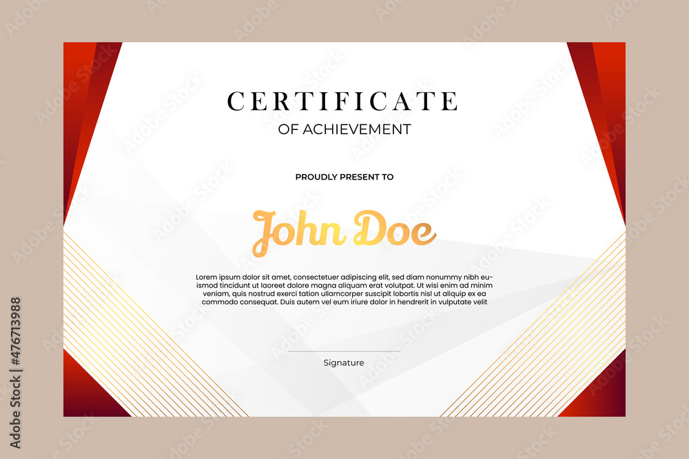 Certificate template design with simple and premium golden and red in modern geometric shape style