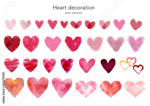 ハートのアイコンセット 水彩 手書き風素材 バレンタイン