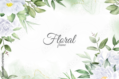 Elegant Watercolor Floral Background Design with Hand Drawn Peony and Leaves