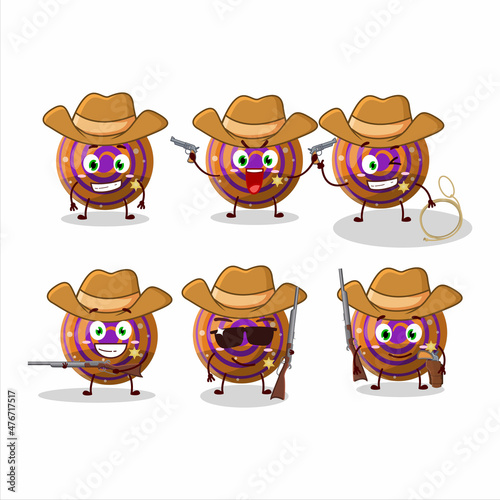 Cool cowboy orange spiral gummy candy cartoon character with a cute hat