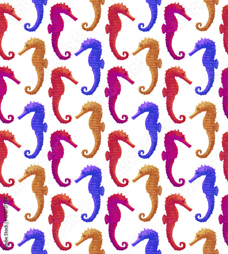 Seamless pattern with seahorses. Sea life background. Hand-drawn illustration  vector