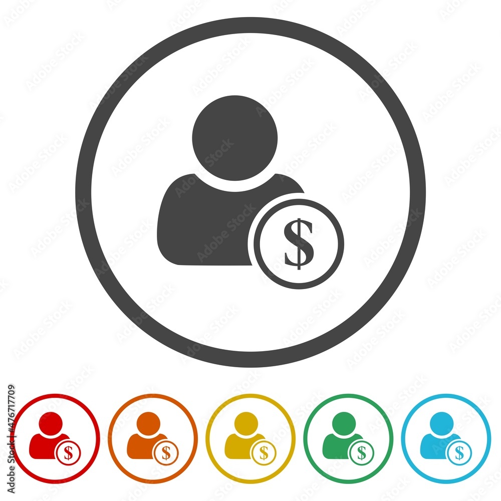 People and money icon isolated on white background, color set People and money icon isolated on white background, color set