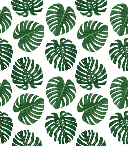 Seamless Pattern with hand-drawn palm leaves, vector