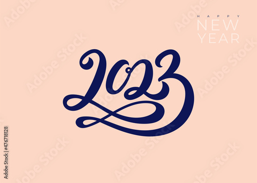 Hand drawn number 2023. Textured 2023 logo for card, postcard, calendar, promotion, sale design template. Happy New Year symbols. Vector elements, isolated on white background.