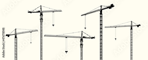 Set of hoisting cranes isolated on white background. Vector collection сonstruction crane.