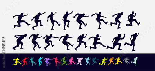 Set of happy jumping people silhouettes. Black and white vector illustration. Сollection of black silhouettes of jumping people. Isolated on white background.