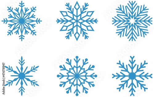Eisblaue frostige abstrakte Schneeflocken Symbol set auf einem weissen Hintergrund.
Blaue Schneeflocken Icons als Vektor.