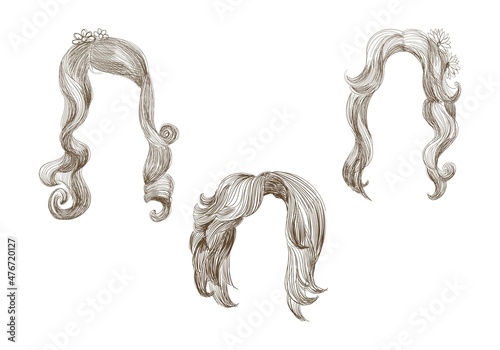 Set of different hairs and hairstyle drawing sketch