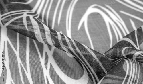 Fototapeta Naklejka Na Ścianę i Meble -  background texture, tissue, textile, cloth, fabric, web, black and white fabric delicate transparent silk white abstract stripes