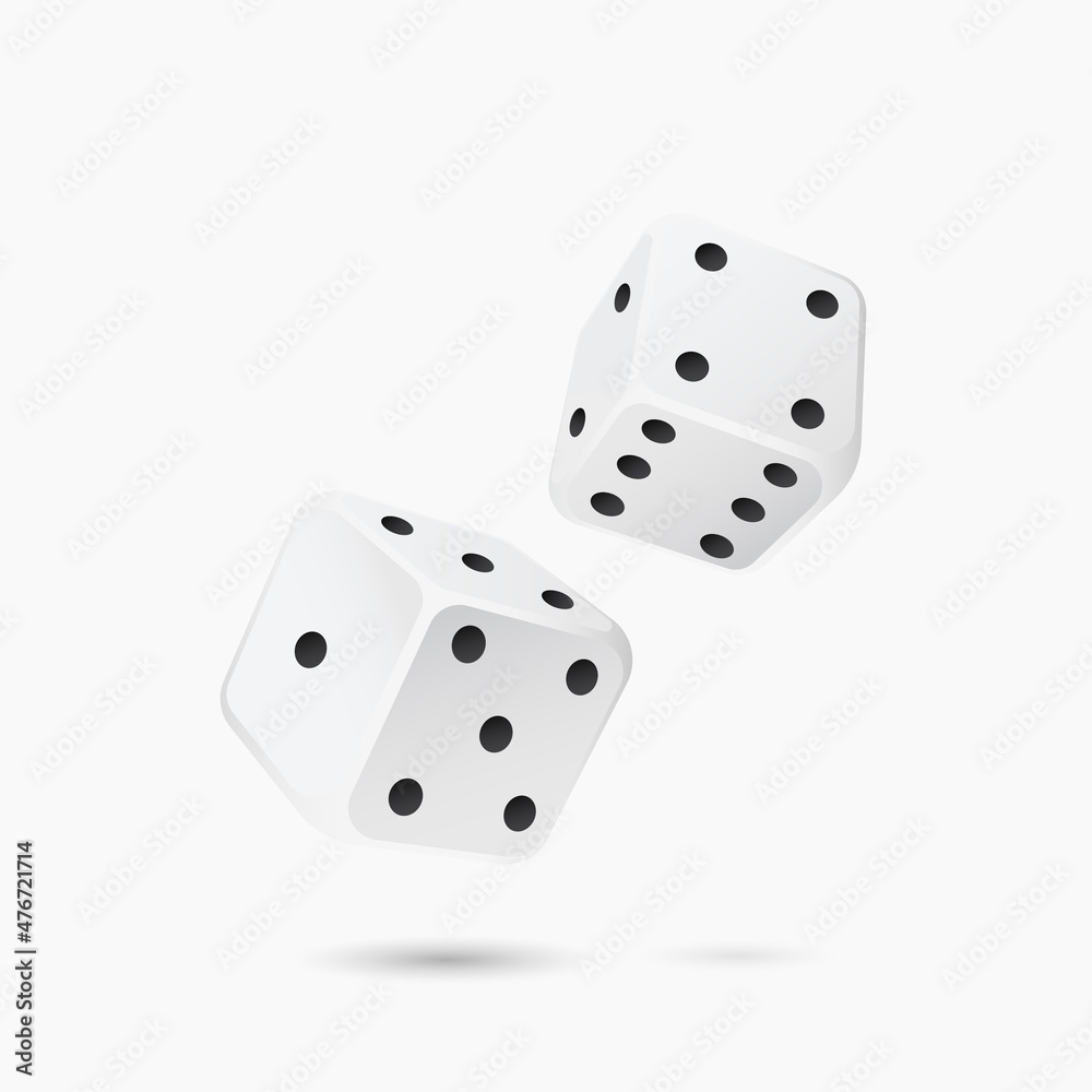 White game dice. Gambling with bets and throwing successful number White game dice. Gambling with bets and throwing successful number