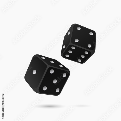 Black game cubes. Gambling with bets and throwing successful number