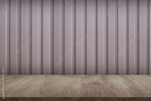 Empty concrete floor with aluminum plates background. Background blurred. Mock up for display of product. © Mariia