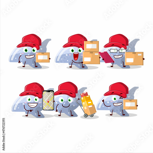 Cartoon character design of plane blue gummy candy working as a courier