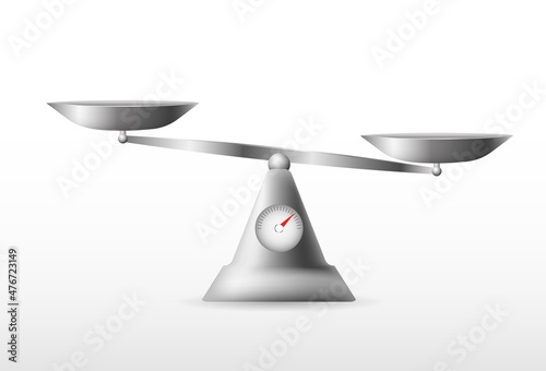 Metal trade scales. Realistic symbol of measurement and balance
