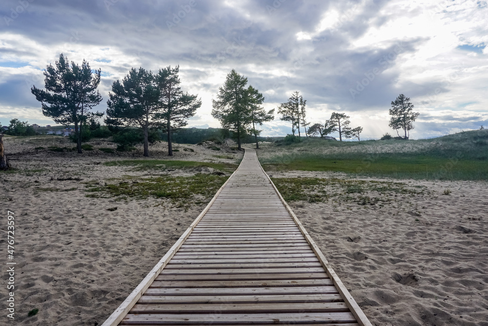 Fototapeta premium Wooden walkway in the sand
