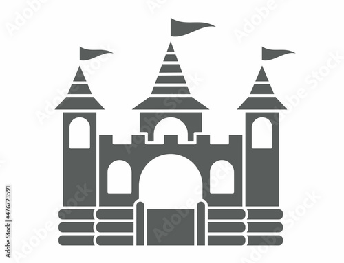 Bouncy inflatable castle. Tower and equipment for child playground. Jumping house sign. Glyph vector silhouette icon