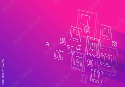Background 3d squares flying lines style transparent geometric element style violet gradient color vector