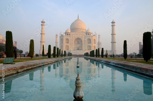 Beautiful Taj Mahal, reflecting in the pools