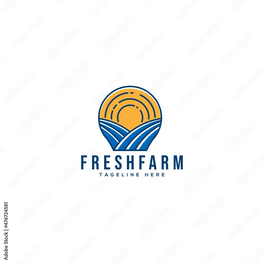 Modern colorful FRESH FARM farmer land logo design