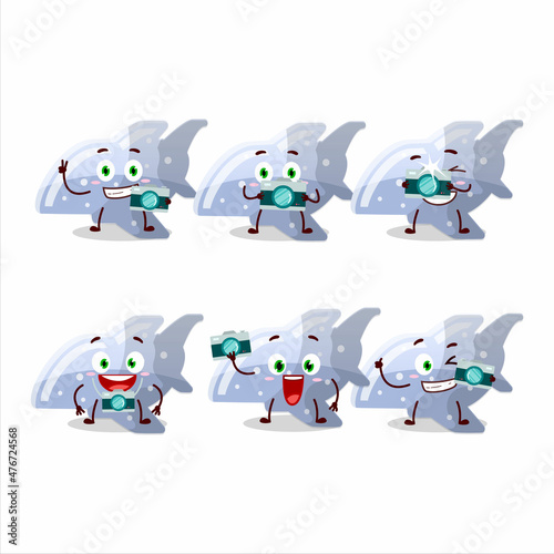 Photographer profession emoticon with plane blue gummy candy cartoon character