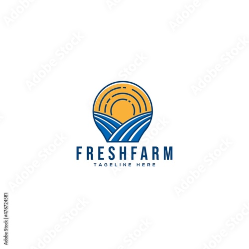 Modern colorful FRESH FARM farmer land logo design