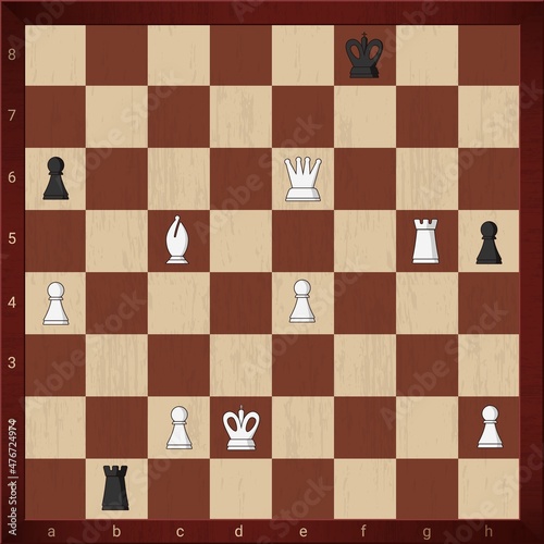 Chess combination of victory. White classic pieces checkmate with black