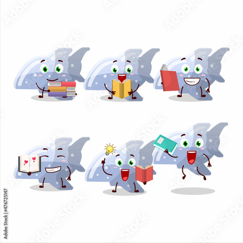 A picture of plane blue gummy candy cartoon character concept reading an amusing book