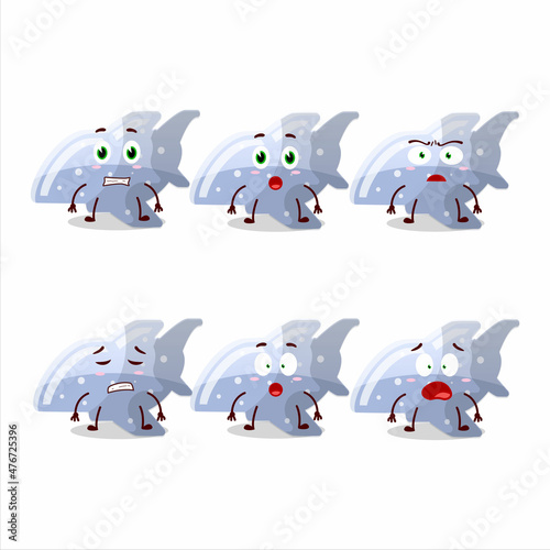 Character cartoon of plane blue gummy candy with scared expression