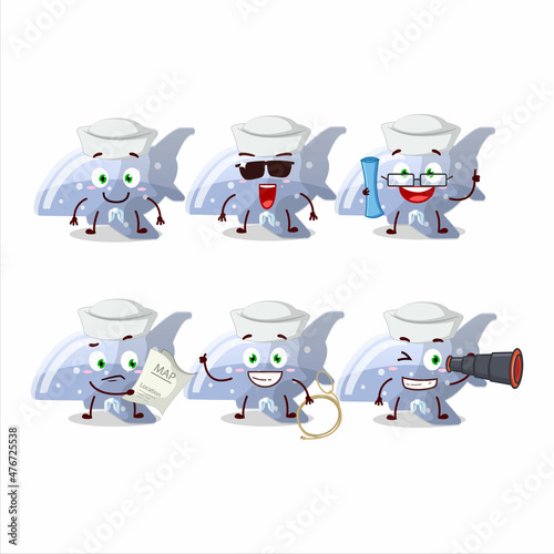 A character image design of plane blue gummy candy as a ship captain with binocular