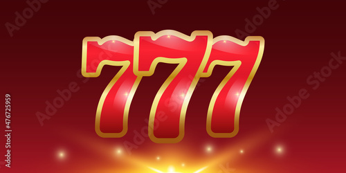 Design element for a casino. 777 on a dark background with sparks. 3 D. Vector illustration.