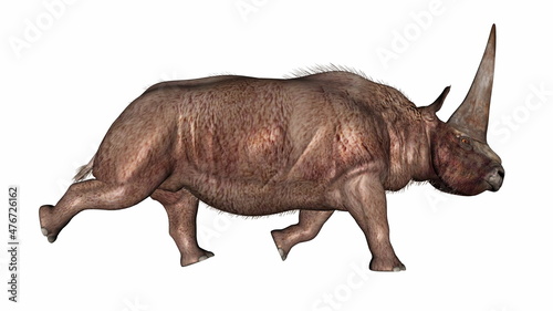 Elasmotherium rhinoceros with big running - 3D render © Elenarts